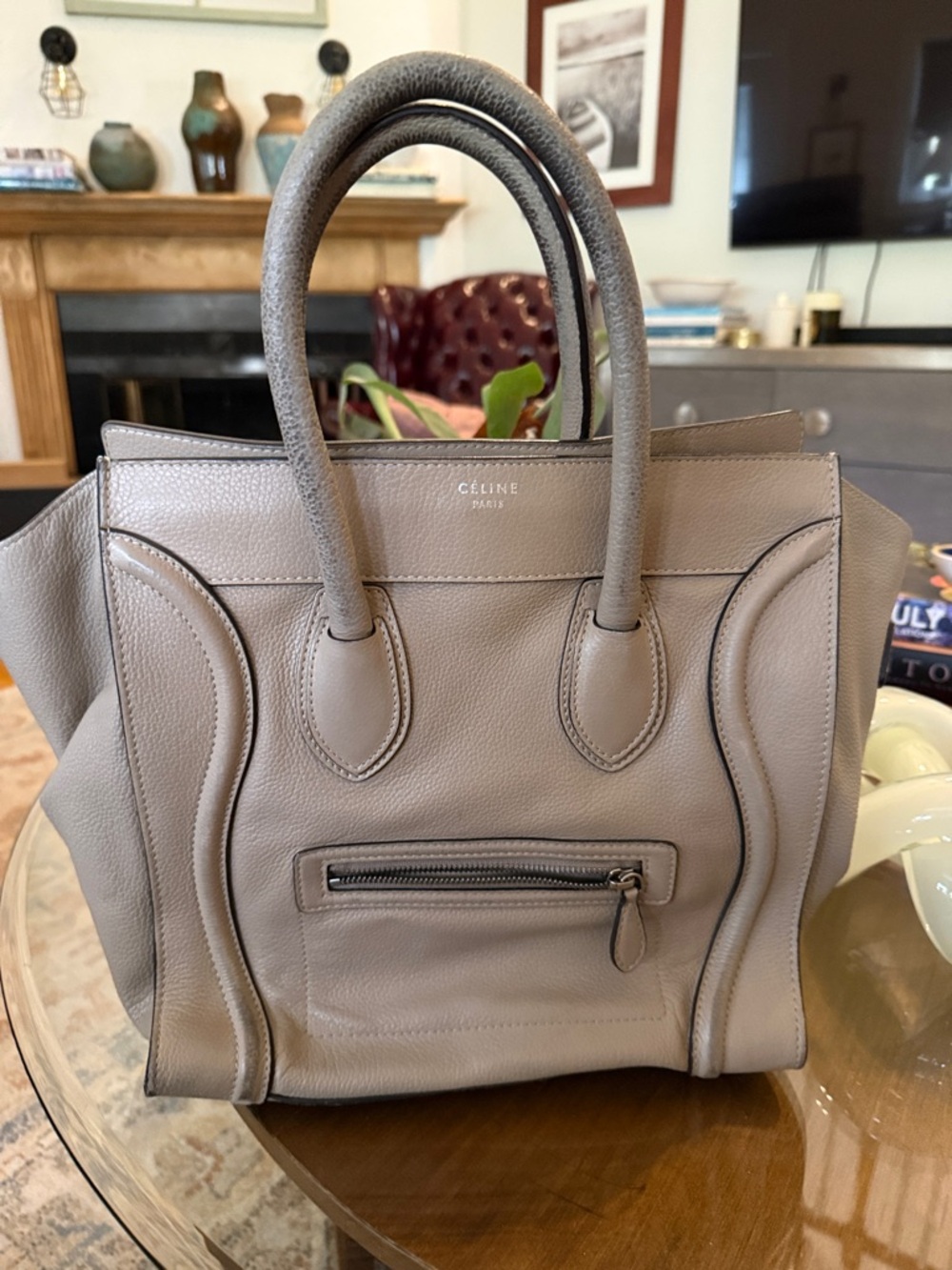 Celine Taupe Leather Mini Luggage Tote Shoulder Bag - Picture 1 of 5